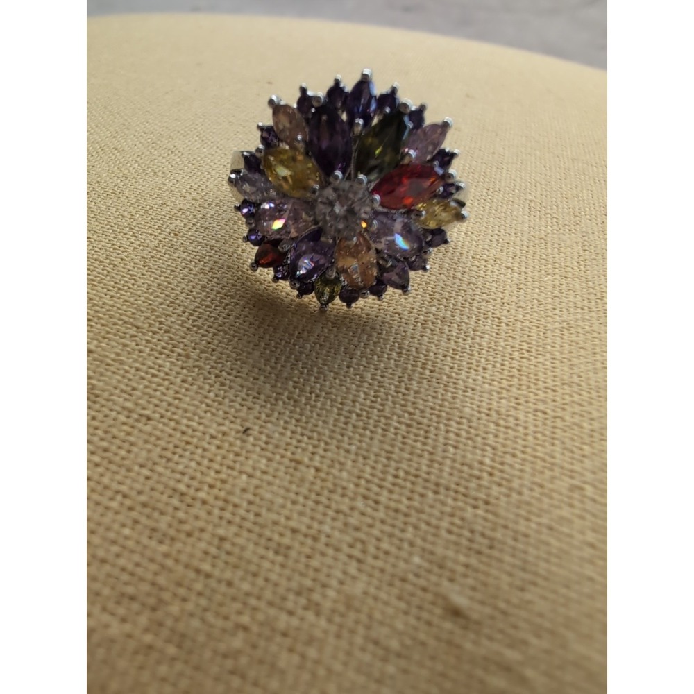 925 Sterling Silver Amethyst Garnet Pink Rhinestone Citrine Peridot Ring‎ 13.5